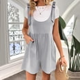 thumbnail image 2 of Wide Leg Shorts Jumpsuits for Women Adjustable Strap O Neck Summer Casual Solid Color Romper Gray,XL, 2 of 6