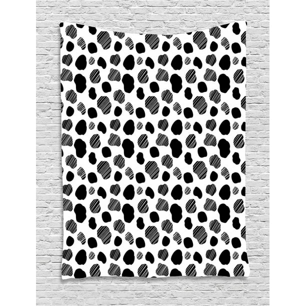 Cow Print Tapestry Black And White Striped Dots With Abstract