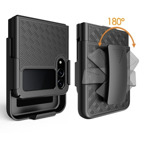 For Samsung Galaxy Z Flip 4 Unique 3in1 Holster Combo Hybrid Case Cover - Black