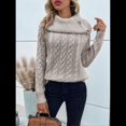 thumbnail image 4 of Suéter de Mujer con Cuello Alto y Mangas Raglán de Punto Caqui L, 4 of 10