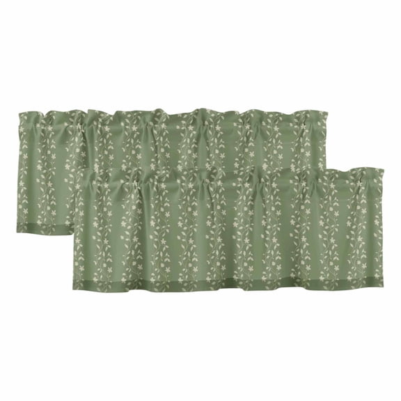2 Pack Valances for Window, Sage Green Floral Short Curtains for Kitchen Bedroom Living Room, Spring Flowers Rod Pocket Small Window Treatment Valance Drapes 42 x 12 Inch