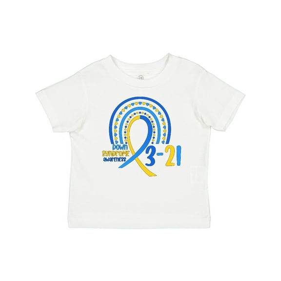 Inktastic 3-21 World Down Syndrome Day Blue and Yellow Rainbow Ribbon Boys or Girls Baby T-Shirt