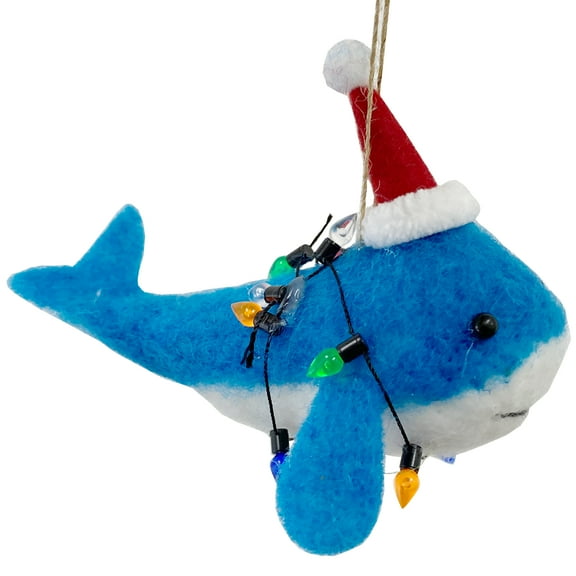 Blue Whale Wool Ornament for Holiday Christmas Tree - Coastal Christmas Tree Decor