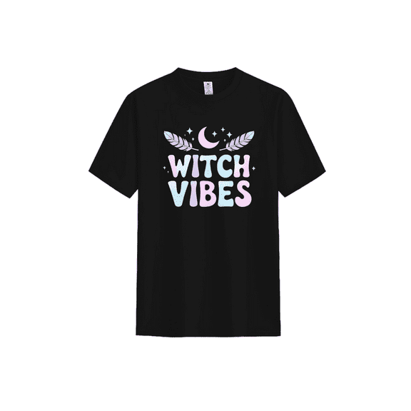 ASKITO Women's "Witch Vibes" Graphic Cotton Tee – Stylish Crew Neck Top with Enchanting Witch-Themed Design, Comfortable for Camping Trips, Halloween Gatherings, and Thoughtful Gifting
