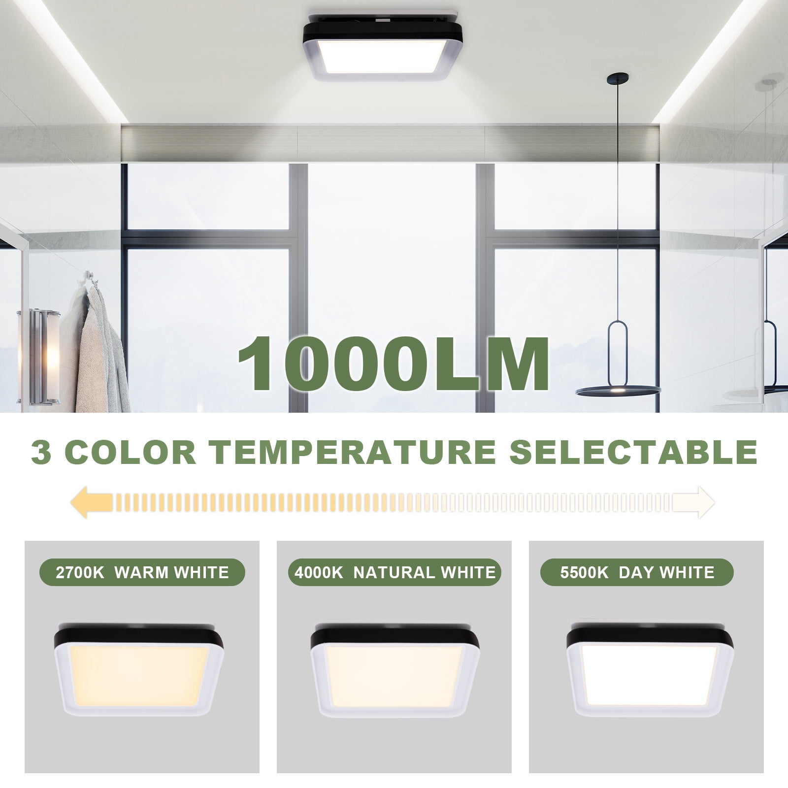 Akicon Bathroom Exhaust Fan with Light, 50-80-100 CFM, 1.2 Sones, 3CCT LED, Quiet, Energy Saving
