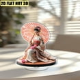 thumbnail image 4 of Rotating acrylic figurine of a beautiful Japanese woman in a kimono holding an umbrella and pink flowers against a white background, 4 of 6