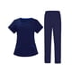 thumbnail image 1 of Conjunto de uniforme médico para hombre y mujer, uniforme de enfermería con parte superior elástica y pantalones médicos unisex. M azul oscuro, 1 of 9
