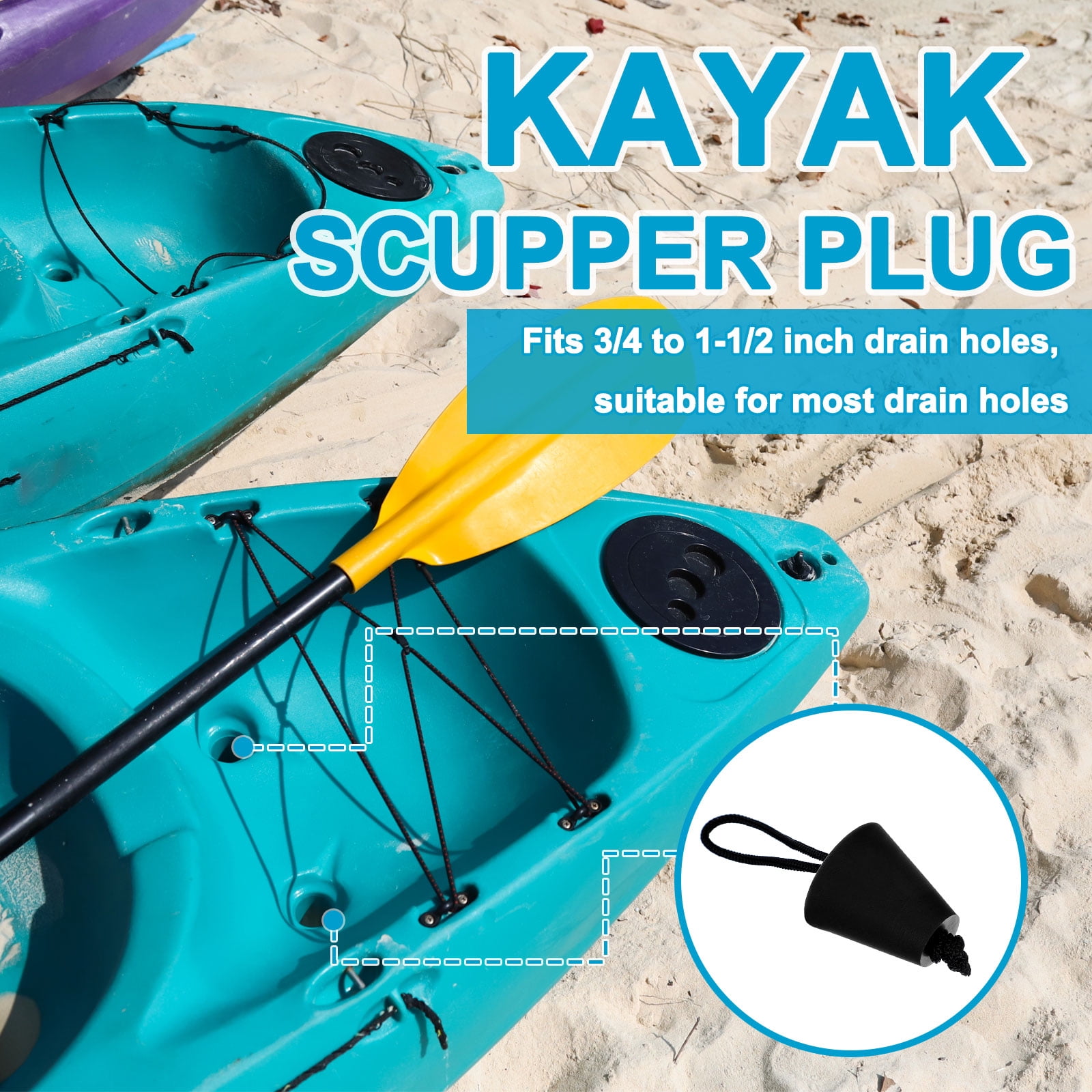 Uxcell Universal Kayak Scupper Plug Kit, 8 Pack Silicone Scupper Plugs Fit for 0.79" to 1.5" Scupper Holes, Black