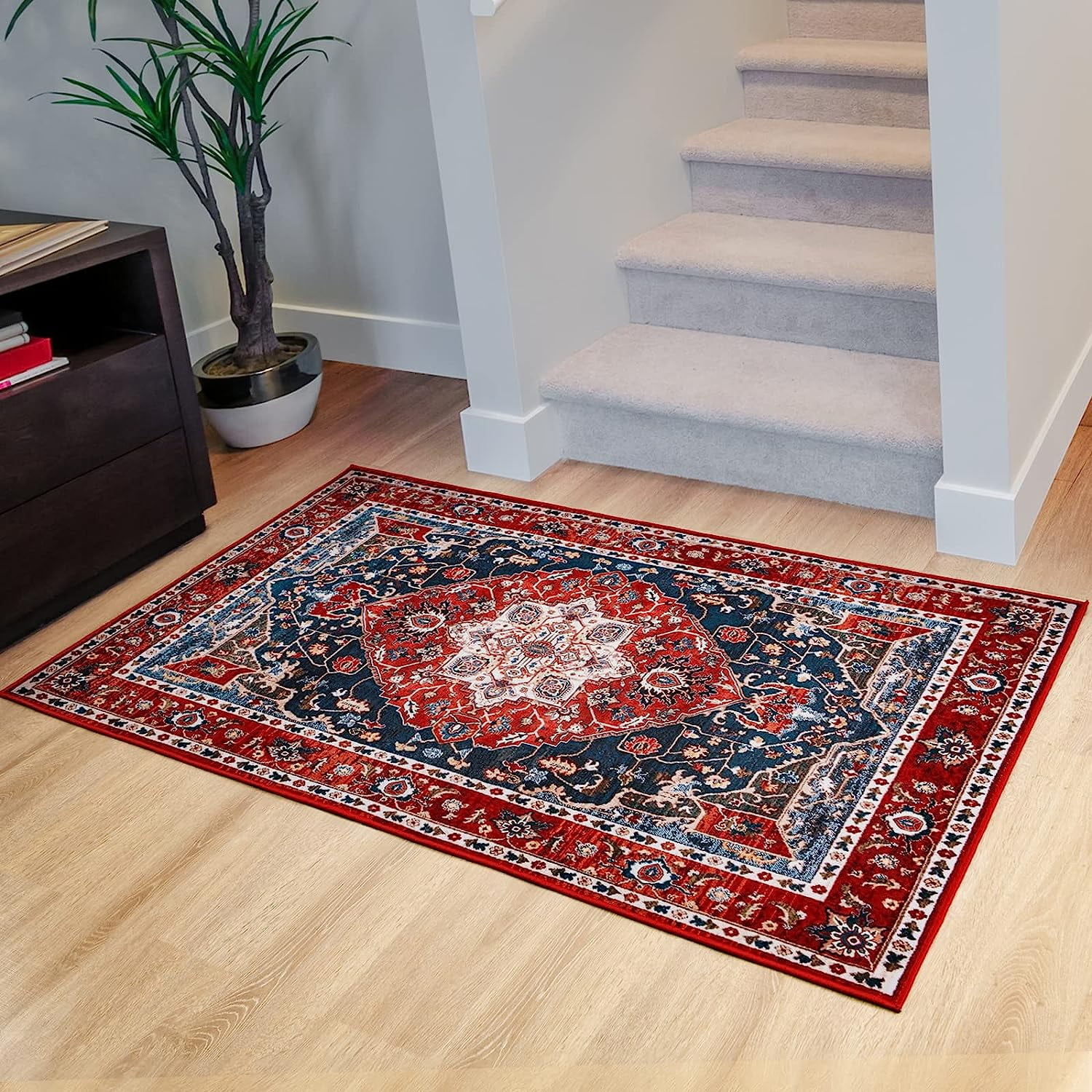 Lochas Vintage Bohemian Area Rug for Living Room, Retro Boho Rug Bedroom Indoor Print Carpet, 2' x 3',Red