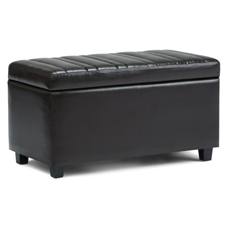 Simpli Home - Darcy Rectangular Traditional Wood/Polyurethane Faux Leather Bench Ottoman With Inner Storage - Stone Gray