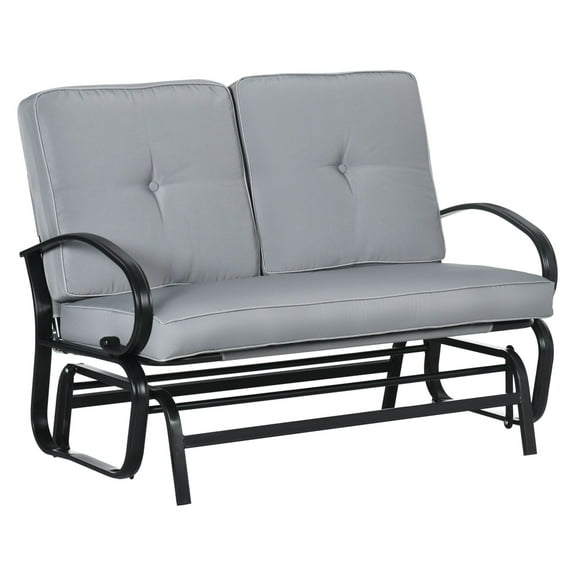 Outdoor Glider Bench - 2-Person Patio Rocker Loveseat with Cushions, Steel Frame, Gray