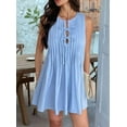thumbnail image 4 of Dycnvjo Womens Tie Front Mini Dress Summer Sleeveless Pleated Casual Loose Babydoll Dresses Light Blue S, 4 of 8