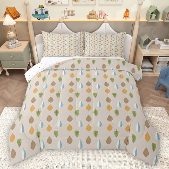 Homewish Country Leaves Bedding Comforter Set,Plam Leaf Twin Comforter Sets,Boho Bohemain Bedding Set For Men Women,Microfiber Bedroom Decor Reversible,2 Pieces