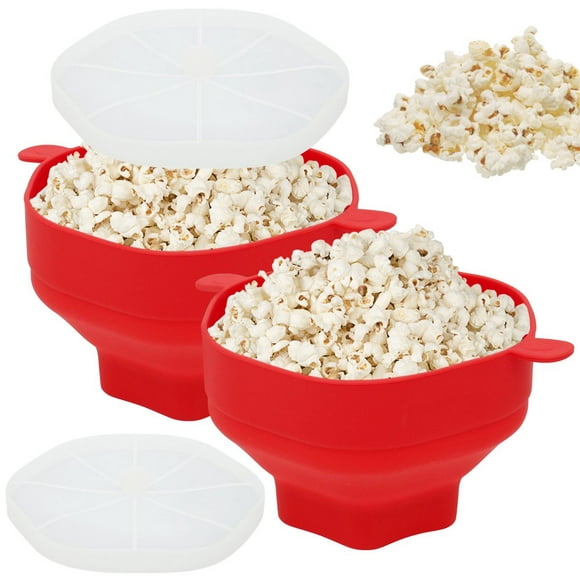 2Pcs Microwave Popcorn Maker Reusable Silicone Popcorn Popper with Lid and Handle Collapsible Heat-Resistant Popcorn Popper Bowl Dishwasher Safe for Home Party
