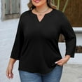 thumbnail image 6 of tarylea Plus Size Womens Tops Notch Neck 3/4 Sleeve Shirts Solid Color Loose Tops Casual Summer Comfy Basic Dailywear Tops, 6 of 6