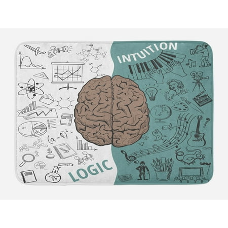 Teal Kitchen Mat Modern Bath Mat, Brain Image with Left and Right Side Music Logic Artwork Side Science Print, Non-Slip Plush Mat Bathroom Kitchen Laundry Room Decor, 29.5 X 17.5 Inches, White Teal Umber, Ambesonne ()