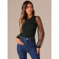 thumbnail image 4 of DARING DIVA Polka Dot Sheer Long Sleeve Crew Neck Bodysuit XS Black, 4 of 6