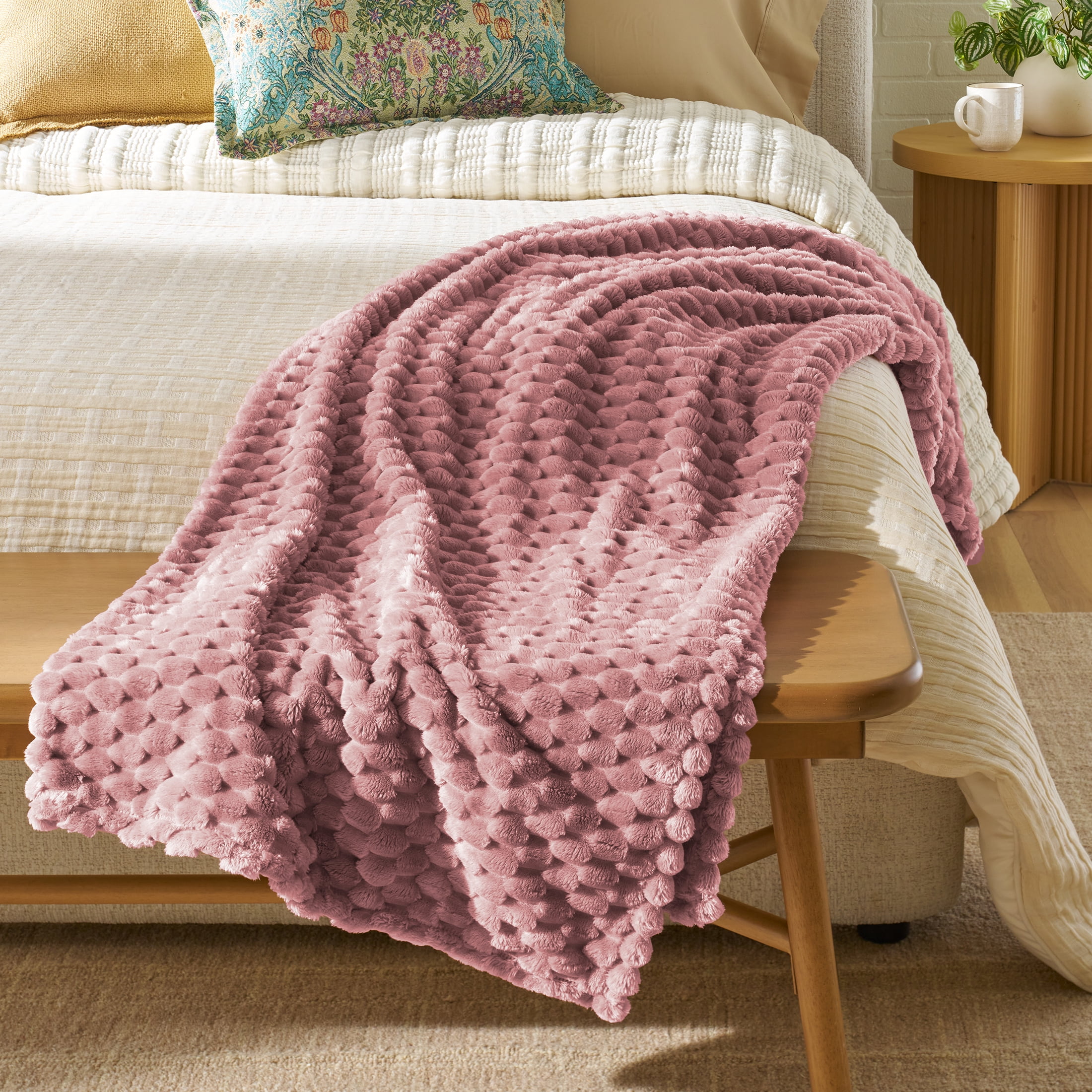 Better Homes & Gardens Textured Velvet Plush Oversized Throw Blanket, Violet Gem