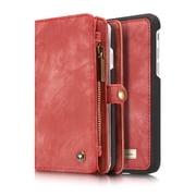 iPhone 8 Wallet Case, iPhone 7 Case, Dteck Multi-function 2 in 1 PU Leather Zipper 11 Card Slots Card Slots Money Pocket Clutch Wallet Case Detachable Magnetic Cover, Red