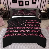 Homewish Cheetah Leopard Print Full Size Comforter Sets, Black Pink Polkadots Abstract Bedding Comforter Set, Retro American Stars Flag Reversible Bedding Sets, Lightweight Room Decor, 3pcs