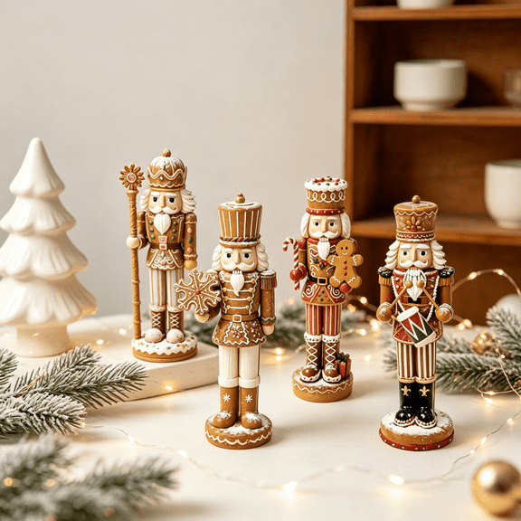 4Pcs Christmas Gingerbread Nutcracker Set Candy Soldier Figurine Accent for Living Room Tabletop Display Holiday Decor