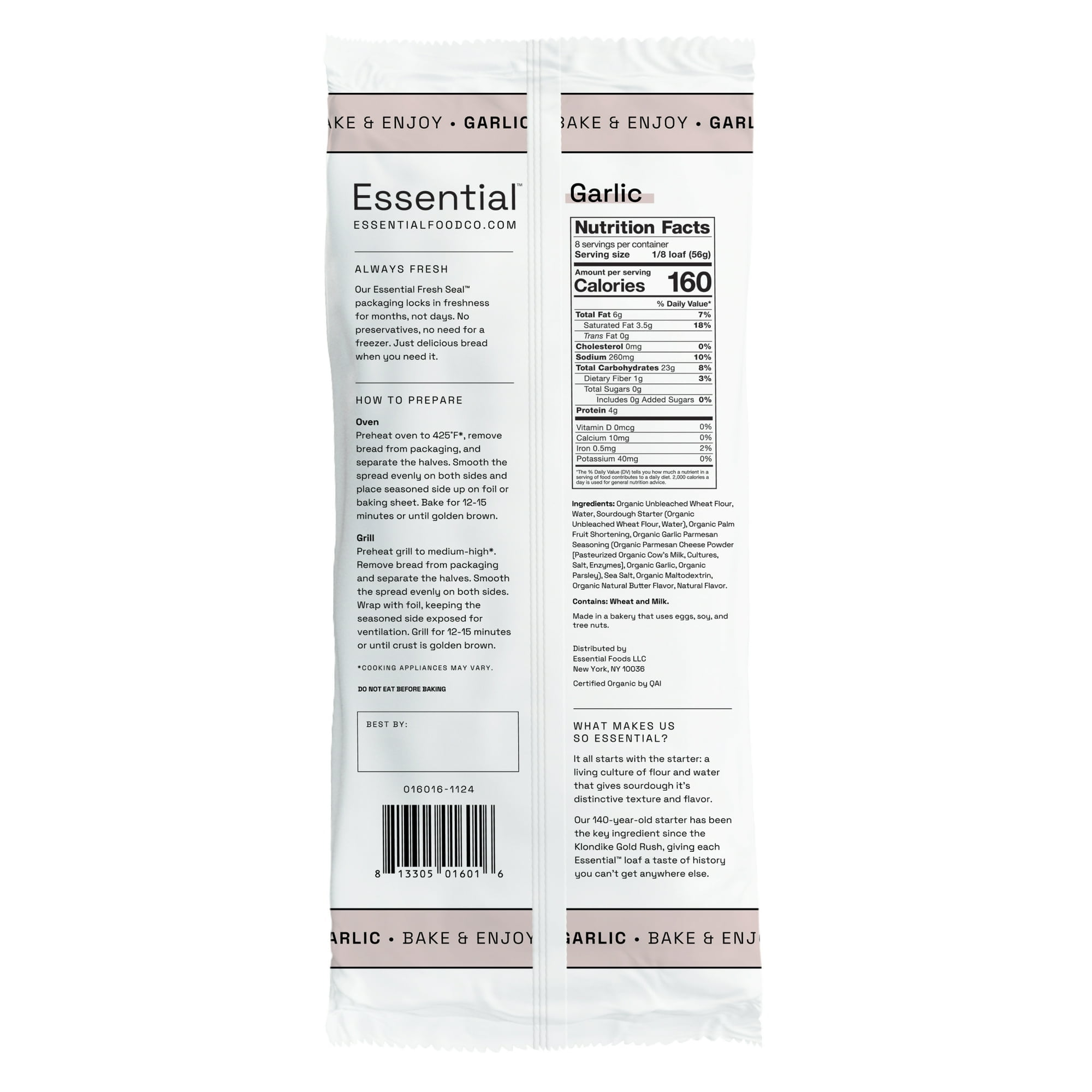 Pack of 16, The Essential Baking Comp Organic Artisanal Bake-at-Home Sourdough Garlic Bread, 16 oz