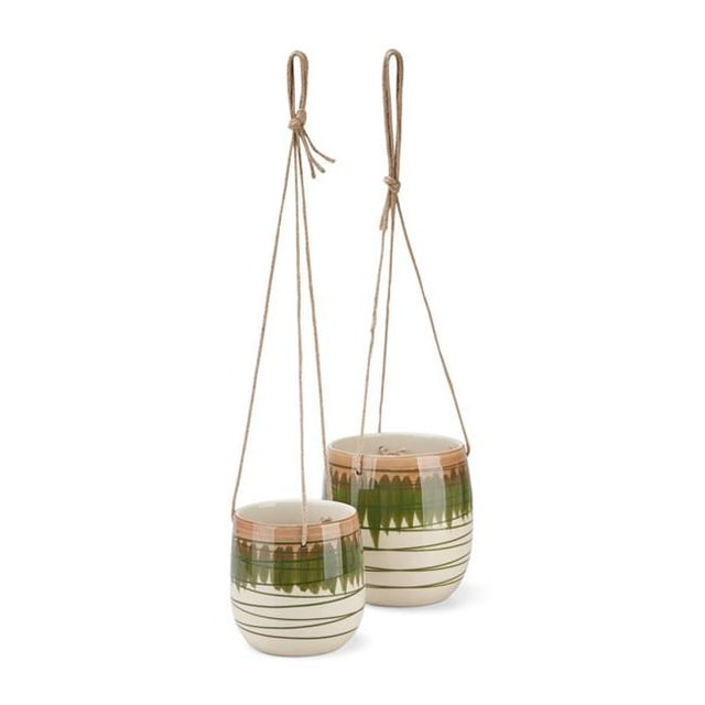 IMAX Z26403-2 Andrei Hanging Ceramic Planters - Green, Set of 2