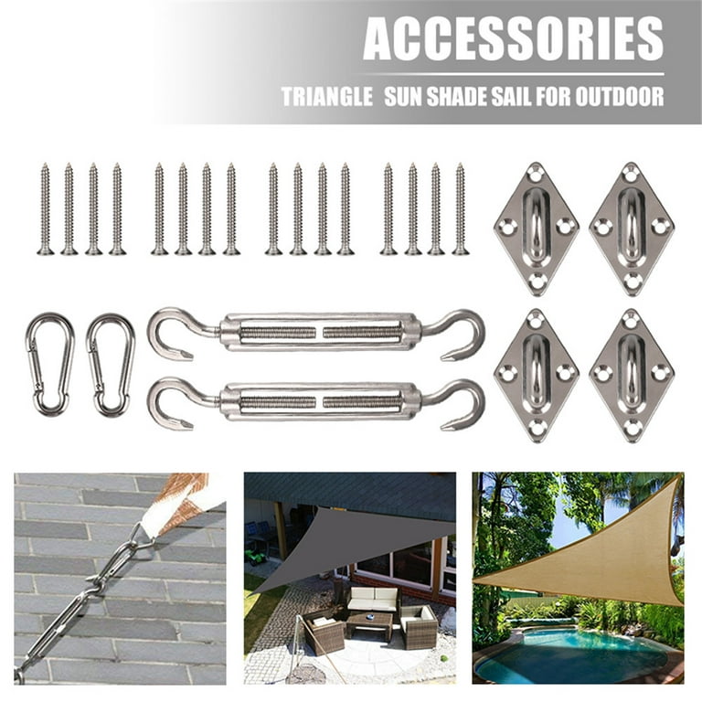 Complete Hardware Kit for Sun Shade Sail Canopy Awning - Includes  Turnbuckle, Pad Eye, Hook, Screws in 5/6/8mm Sizes