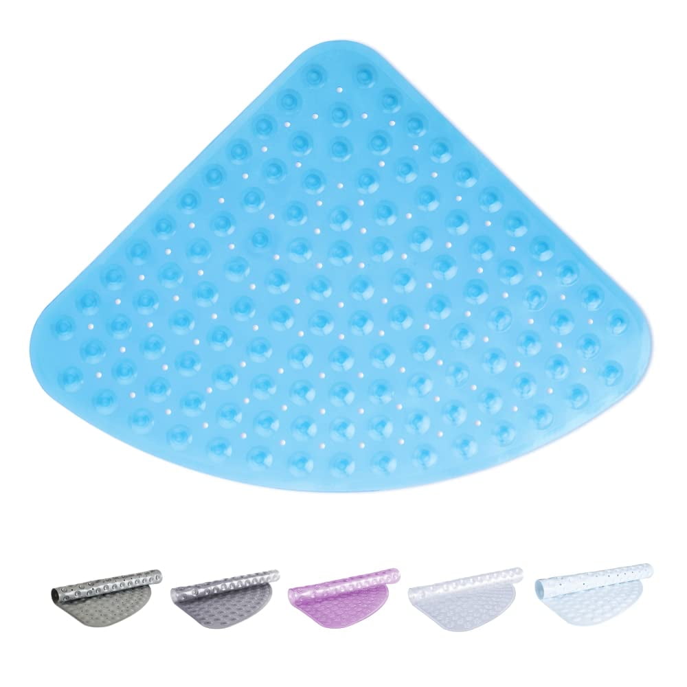 Curved Clear Grey Square Shower Mat Non Slip, And Machine Washable
