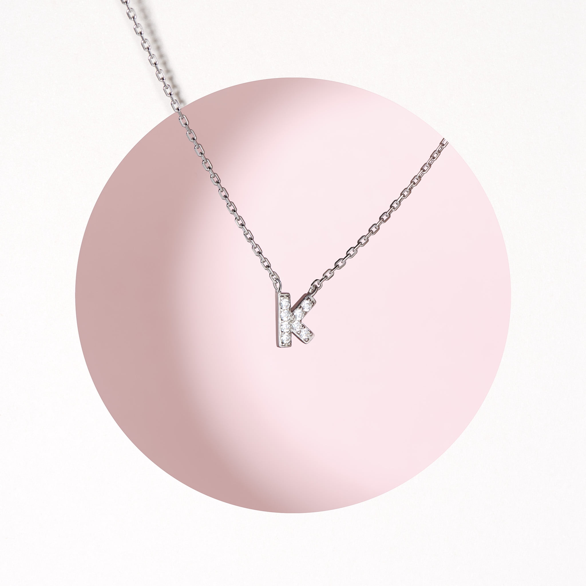 Forever Facets Women's Initial Letter "K" CZ Necklace in Sterling Silver, 18 inch