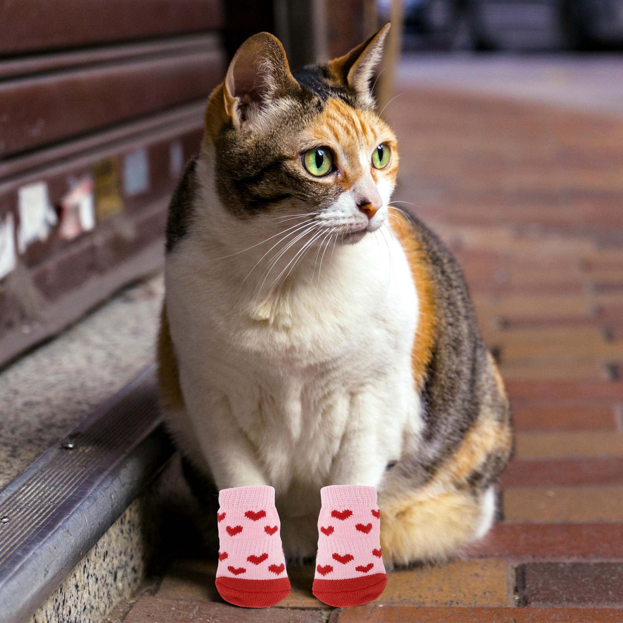 Unique Bargains Dog Socks Non-Slip Heart Pattern Socks 4 Pcs Pink S