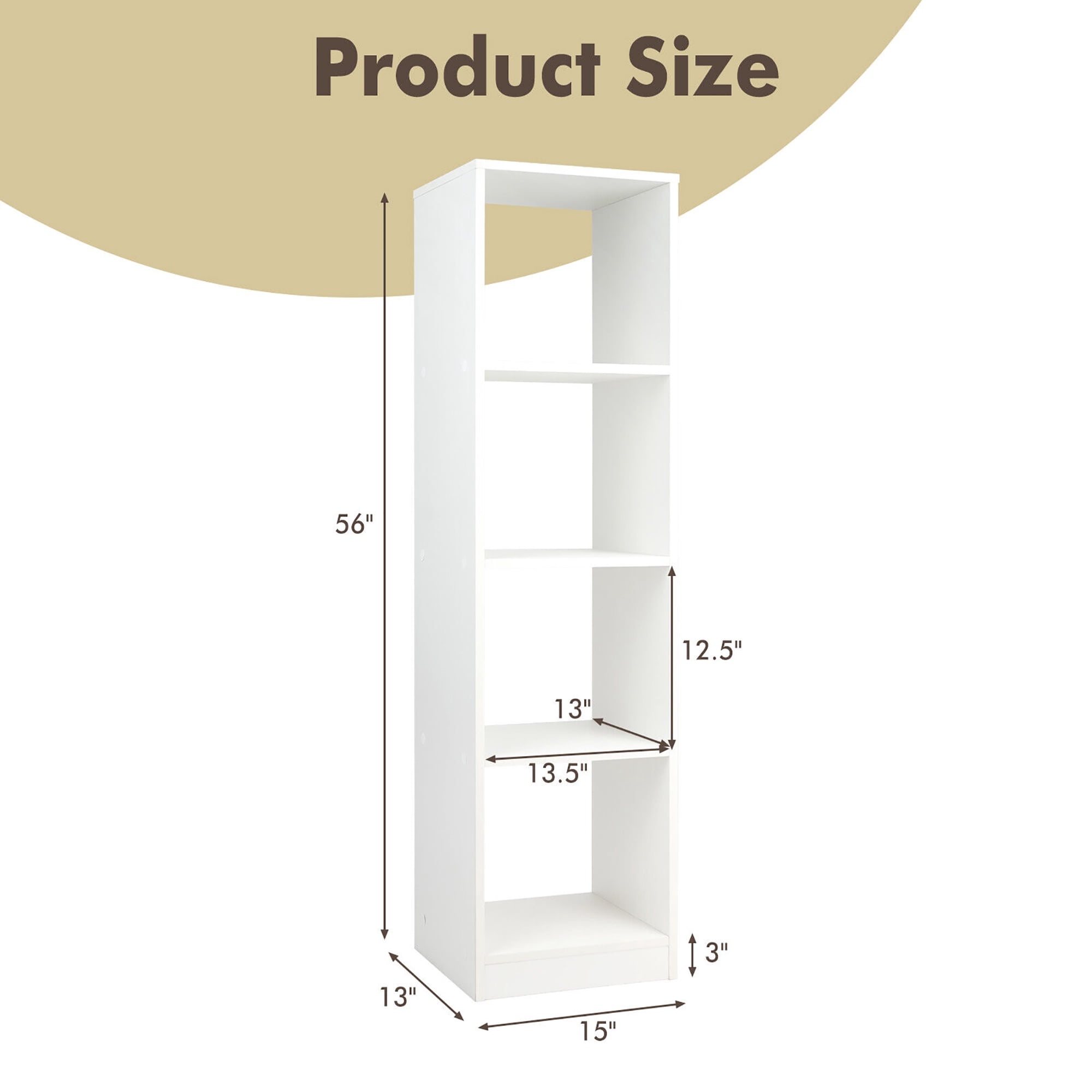 Gymax 5-Tier Bookshelf Corner Bookcase Storage Display Organizer w/ 4 Cubes