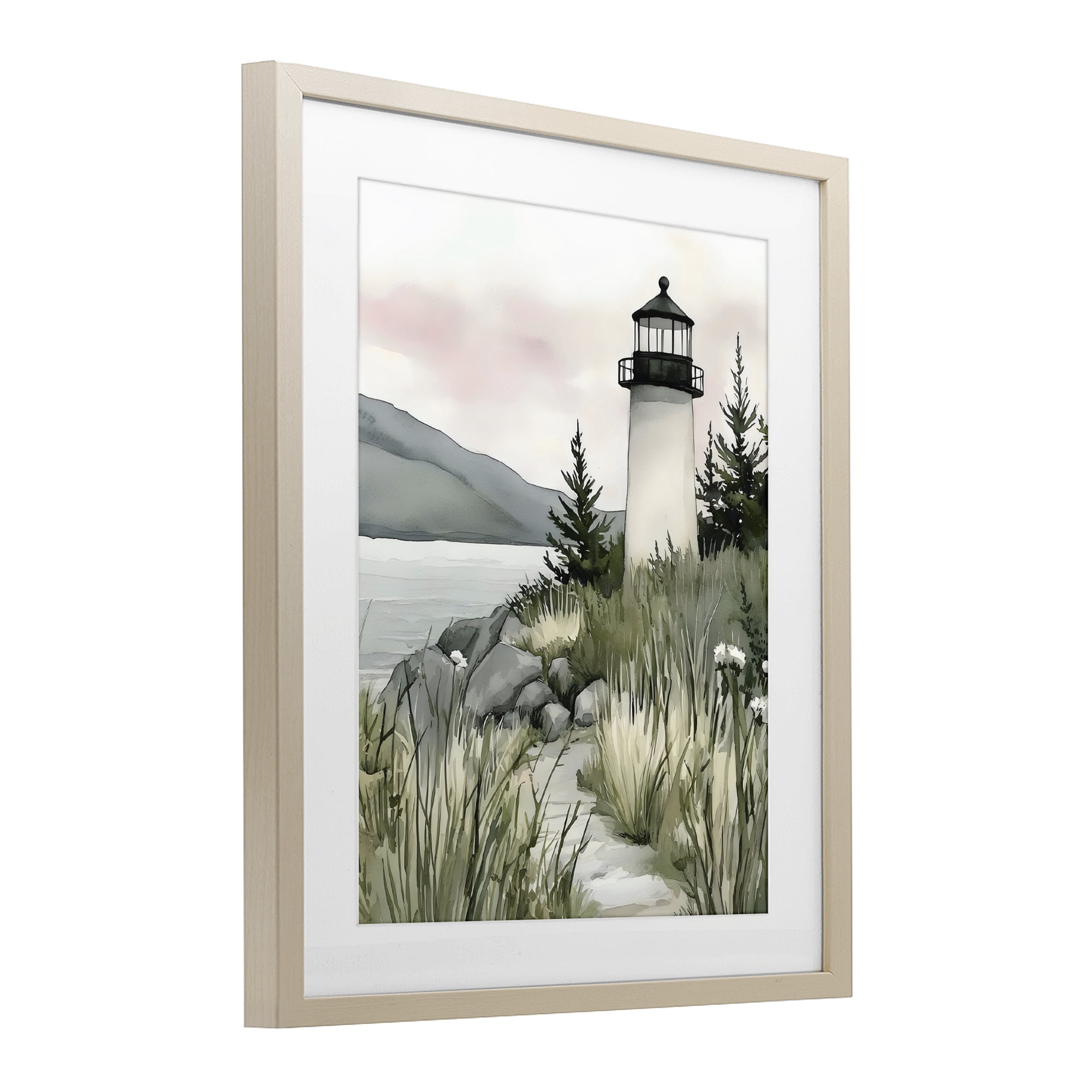 Stupell Industries Coastal Calm Lighthouse Birch Framed Print Under Glass, design by Riley B