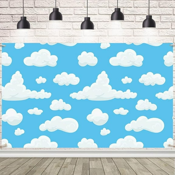 Blue Sky White Clouds Backdrop Cartoon Kids Birthday Party Decorations Boys Newborn Baby Shower Birthday Party Banner Photo Photo Props 70.8 x 43.3 inch
