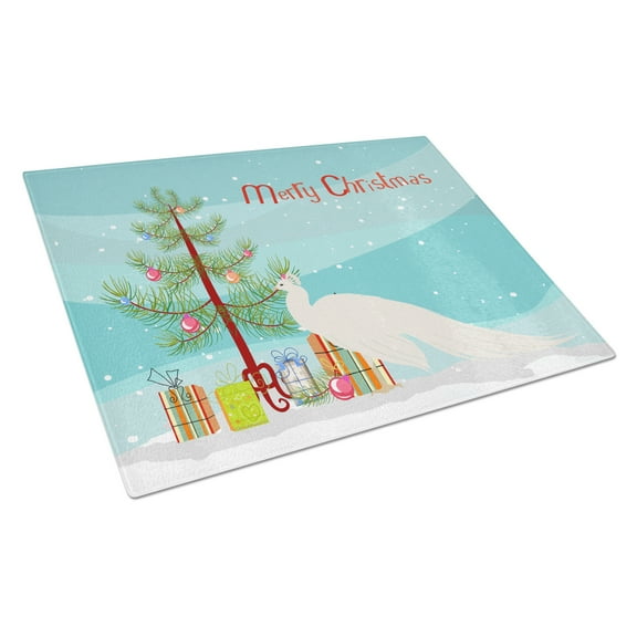 Caroline's Treasures White Peacock Peafowl Christmas Glass Cutting Board Large