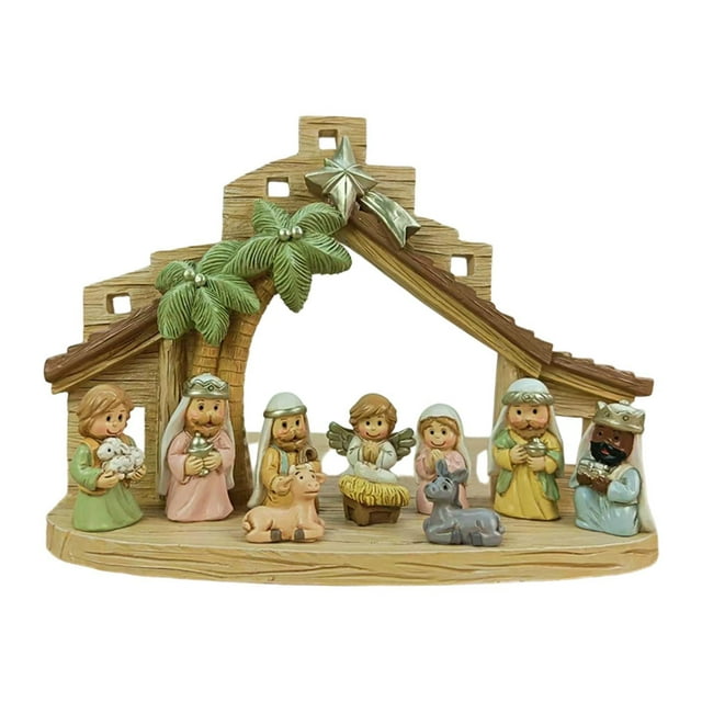 Juego de figuras de Natividad navideña, escultura de resina, artesanías, estatua de Sagrada del Niño Jesús, escena del pesebre de Jesús