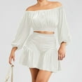 thumbnail image 2 of Plus Size Ruffle Off Shoulder Peplum Two Piece Set For Women Casual Puff Sleeve Flattering Waistline Outfit, 2 of 2