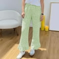 thumbnail image 2 of JGGSPWM Women's Gingham Pants Y2K Cotton Wide Leg Ruffle Hem Lounge Pants Plaid Elastic Wasited Trouser with Pockets Green XL, 2 of 7