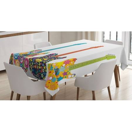 

Popstar Party Tablecloth Set of Electric Guitars with Colorful Flowers Stars Circles Abstract Patterns Rectangular Table Cover for Dining Room Kitchen 60 X 84 Inches Multicolor by Ambesonne