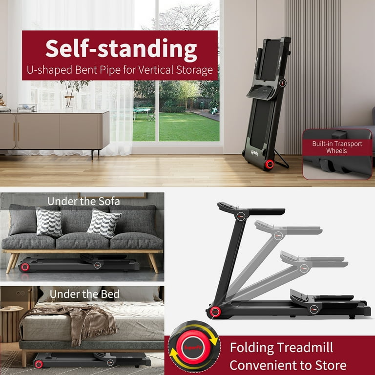SuperFit 3.75HP Folding Treadmill Electric Running Machine W Bluetooth APP Self standing