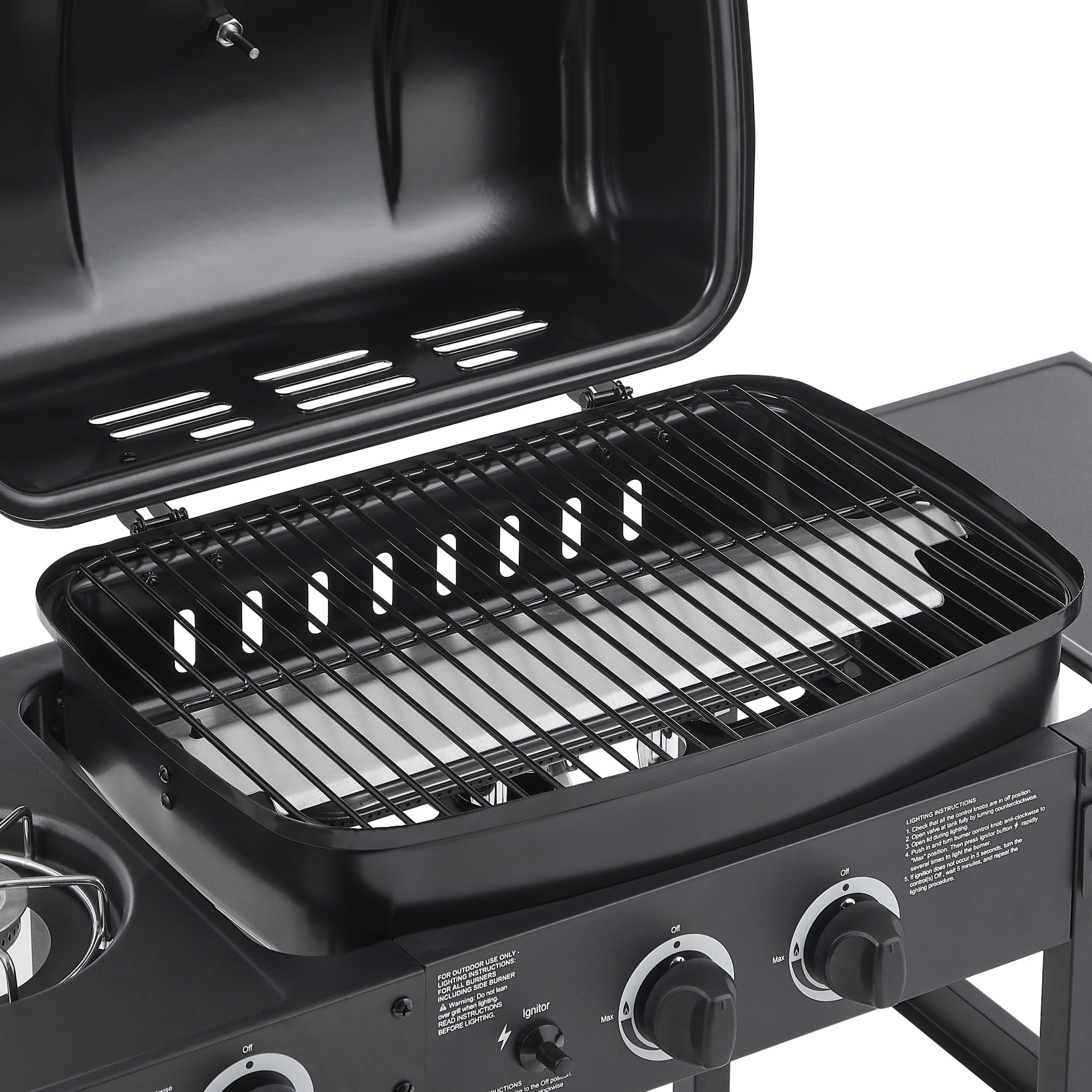 Noble House 2-Burner Propane Gas Grill with Side Burner, Steel BBQ Grill, Side Tables for Outdoor Cooking, Black