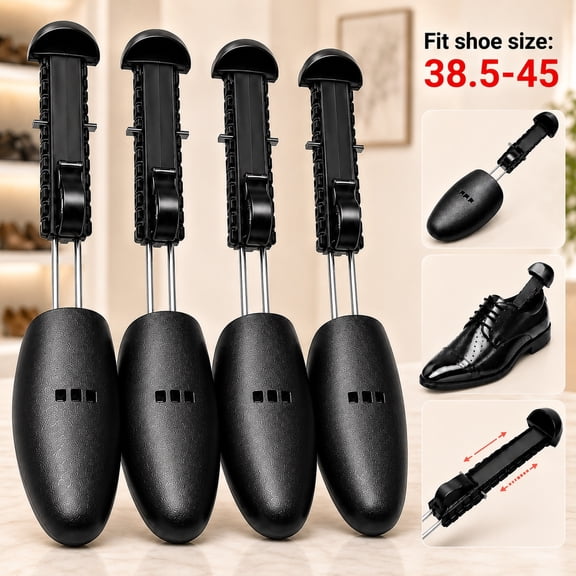 Rongsi 2 Pairs Plastic Adjustable Length Men Shoe Tree Shoe Stretcher Boot Holder Organizers Boot Holder Support Practical Shoes Shape Keeper with Tension Spring Coil for Men's (US 6- 11) Black