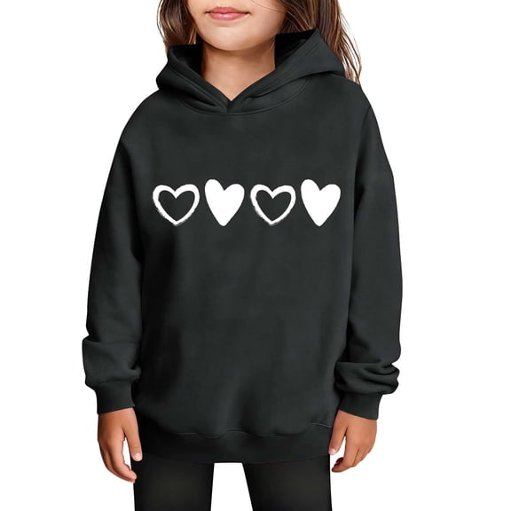 Atogsazn Children's Girls Valentine's Day Hoodies Kids Long Sleeve Pullover Swearshirt Loose Fit Tops Clothing 02-Black 11-12 Years Fashion