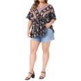thumbnail image 2 of Agnes Orinda Women's Plus Size Top Floral Print V Neck Ruffled Short Sleeve Shirts Boho Pleated Casual Summer Flowy Blouses 2X Black, 2 of 6