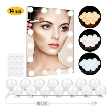 

Hollywood Style Vanity Mirror Lights Kit Adjustable Color and Brightness with 14 LED Light Bulbs Lighting Fixture Strip for Makeup Vanity Table Set in Dressing Room