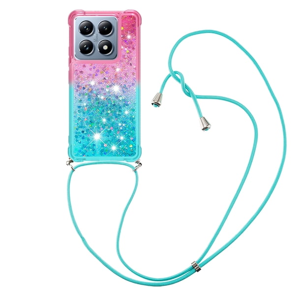 Funda para Xiaomi 14T/14T Pro 5G Brillantina Líquida Divertida Reluciente y con Cristales en Movimiento Cuerpo Cruzado con Cordón Ajustable
