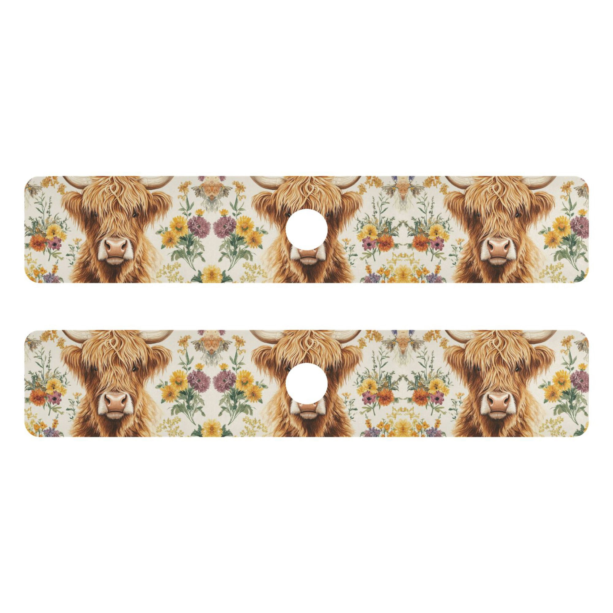 Yayeee Faucet Mat for Kitchen Sink 30" Diatomite Long Splash Guard Pad, Floral Cow, 2 Pack
