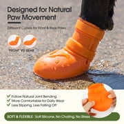 IDOMIK Dog Rain Boots 4-Pack, Waterproof Silicone Paw Protectors, Anti-Slip Sole, Double Hook & Loop Straps, Orange, S