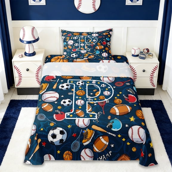 Erosebridal Soccer Football Sport Twin Sheet Sets,Letter P Monogrammed Bedding For Boys Kids 3 Pieces