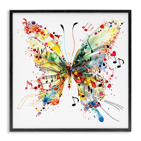 Stupell Industries Musical Song Butterfly Insects Painting Black Framed Art Print Wall Art, 12 x 12
